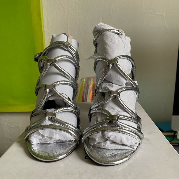NWB Rebecca Minkoff Metallic Silver Strappy Heels "Prefect for Holidays" - Picture 3 of 6